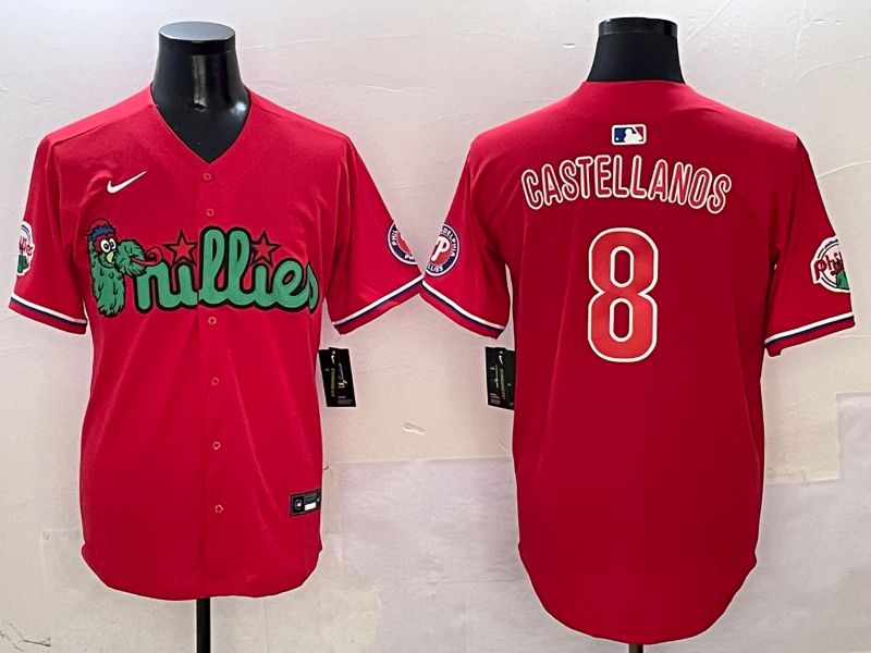 Men Philadelphia Phillies #8 Castellanos Red three generations Joint Name 2025 Nike MLB Jersey style 1->philadelphia phillies->MLB Jersey